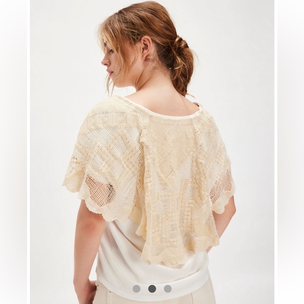 Free People Evangeline Tee White and Cream Lace Overlay Top Sold Out Large NWT - Picture 3 of 7